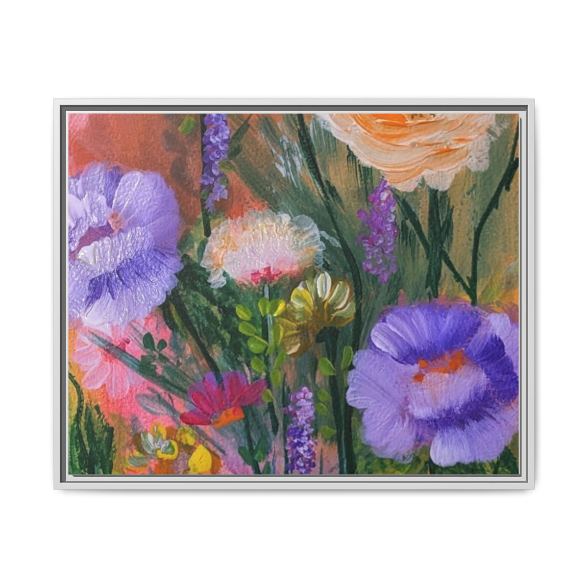 Framed Floral Canvas Print — Colorful Wildflower Bouquet Art