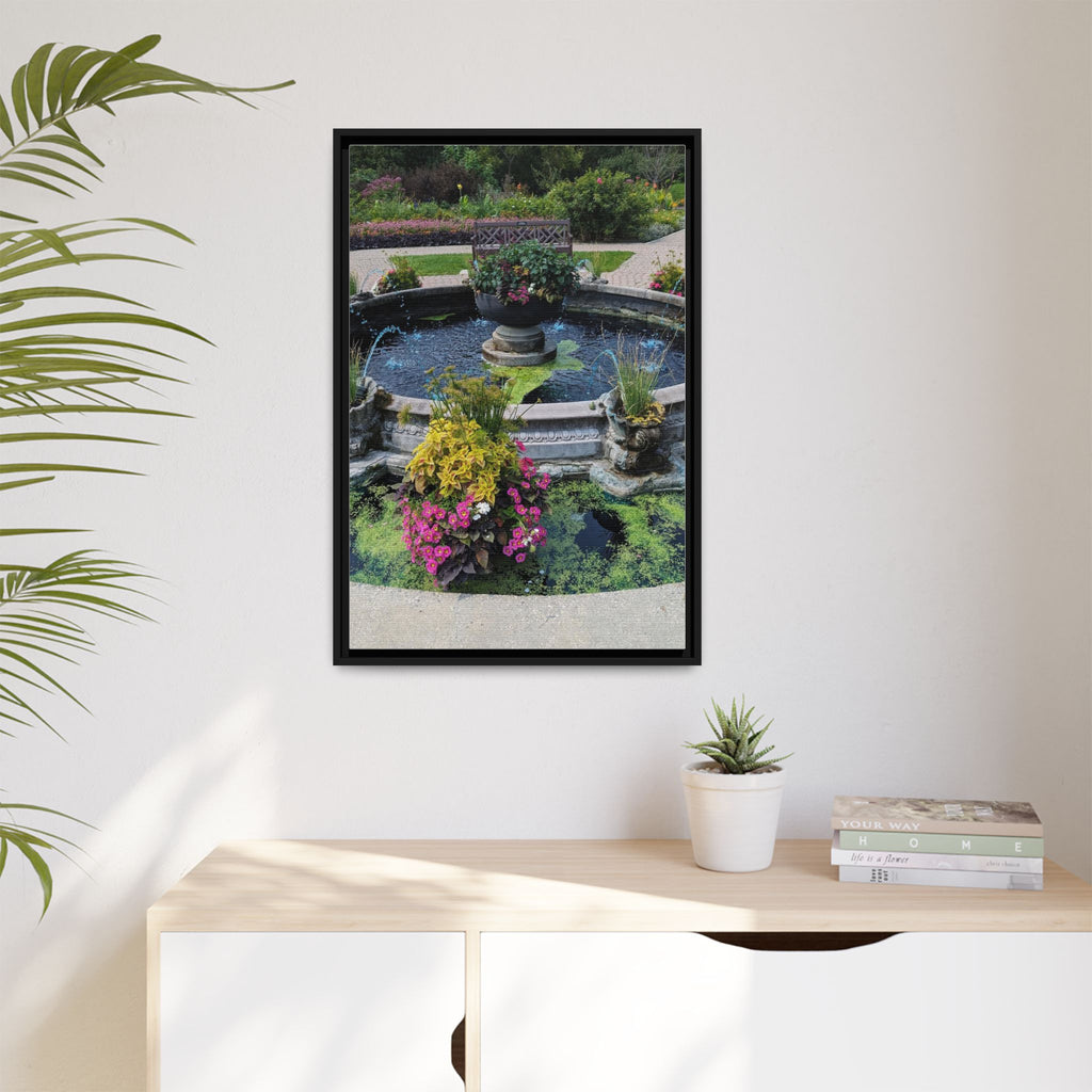 Framed Matte Canvas Fountain Garden Print