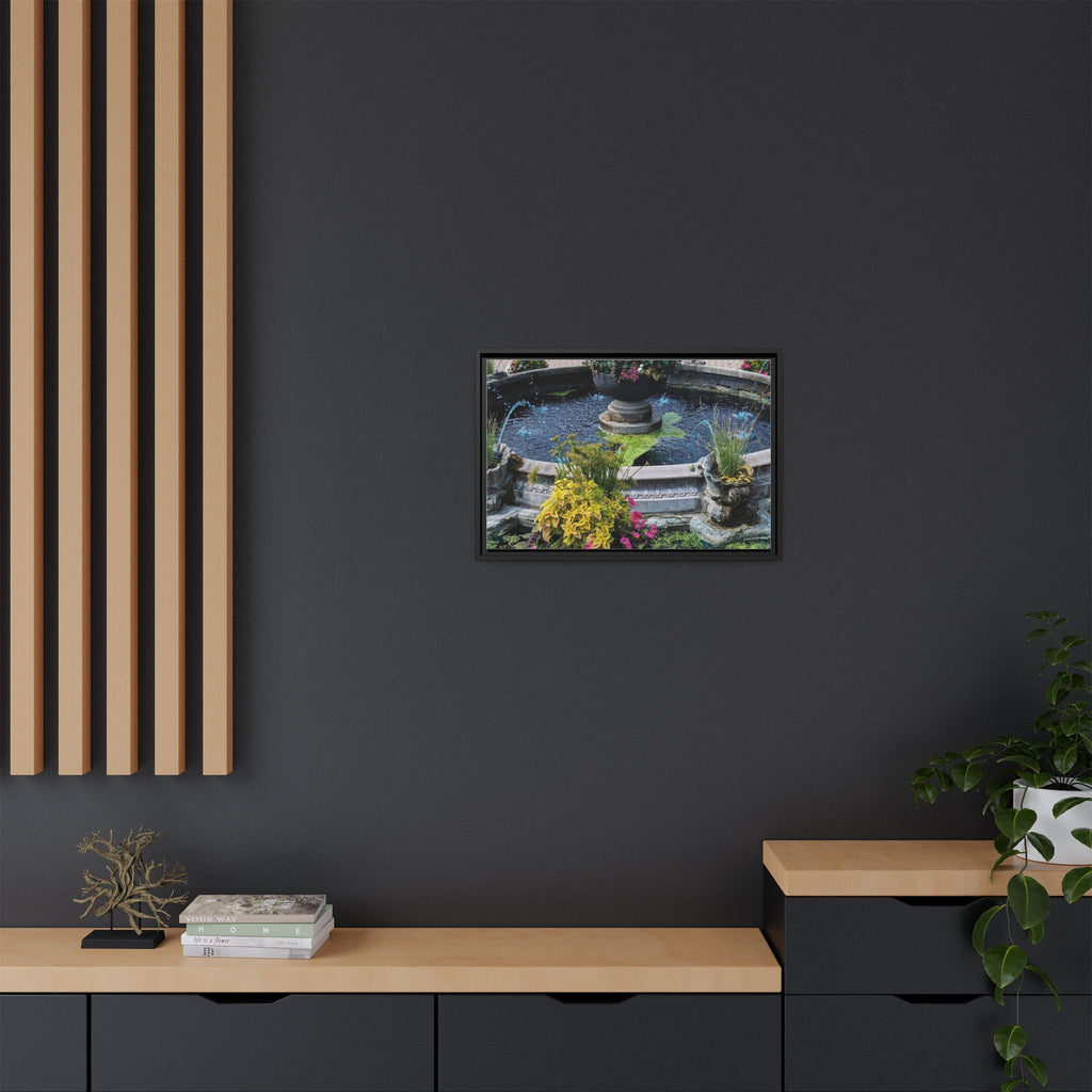 Framed Matte Canvas Fountain Garden Print