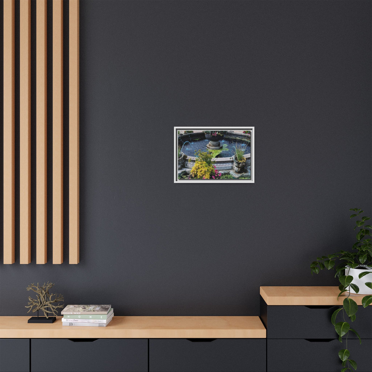 Framed Matte Canvas Fountain Garden Print
