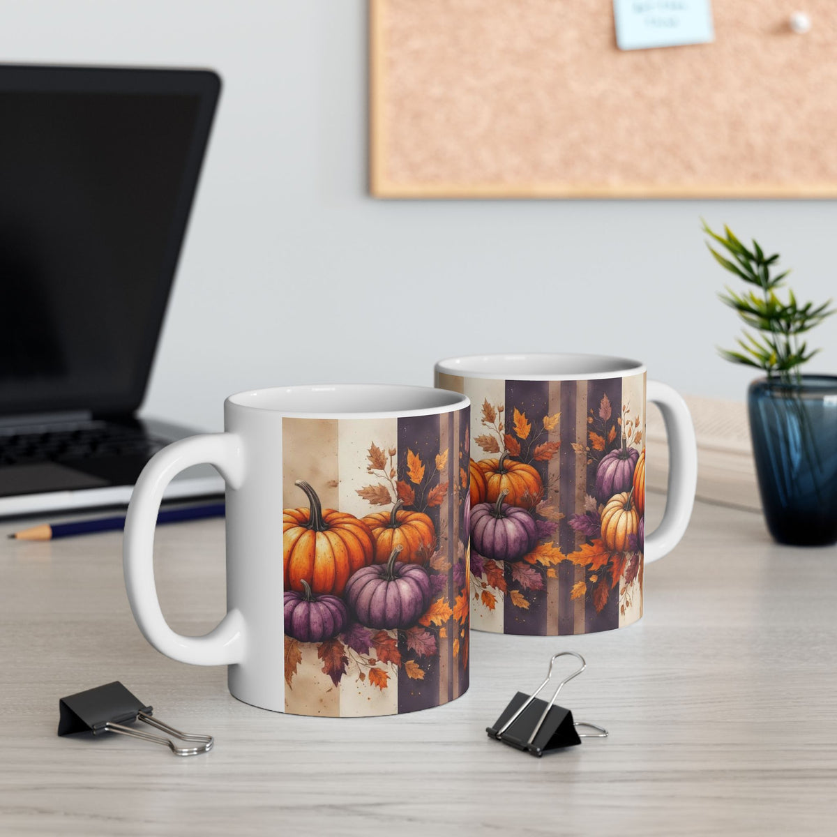 Autumn Pumpkin Mug — Orange & Purple Fall Ceramic Coffee Cup (11oz/15oz)