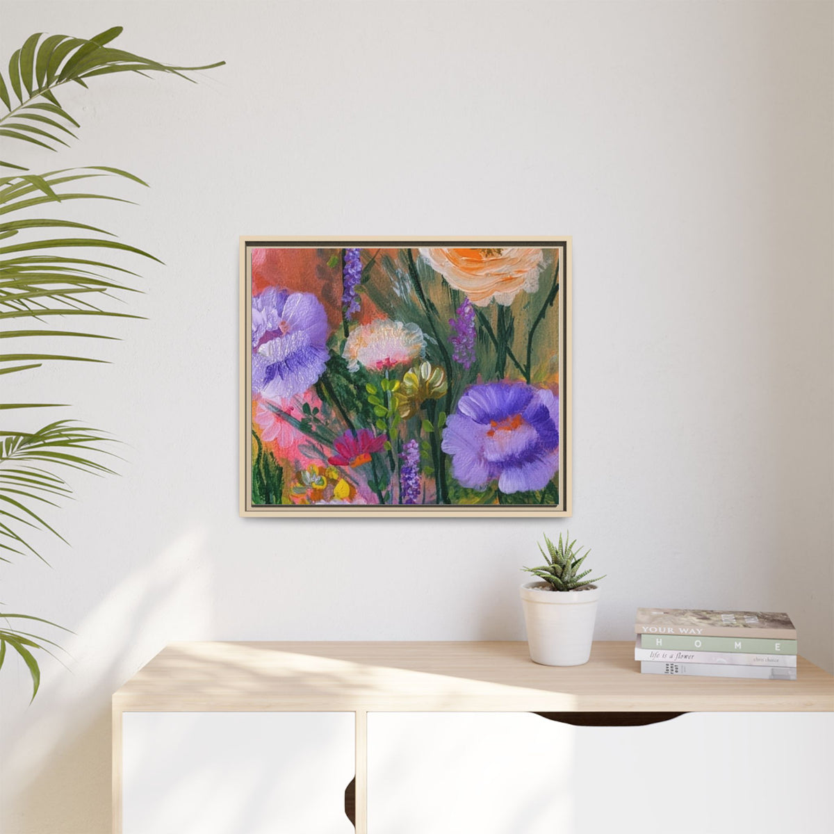 Framed Floral Canvas Print — Colorful Wildflower Bouquet Art