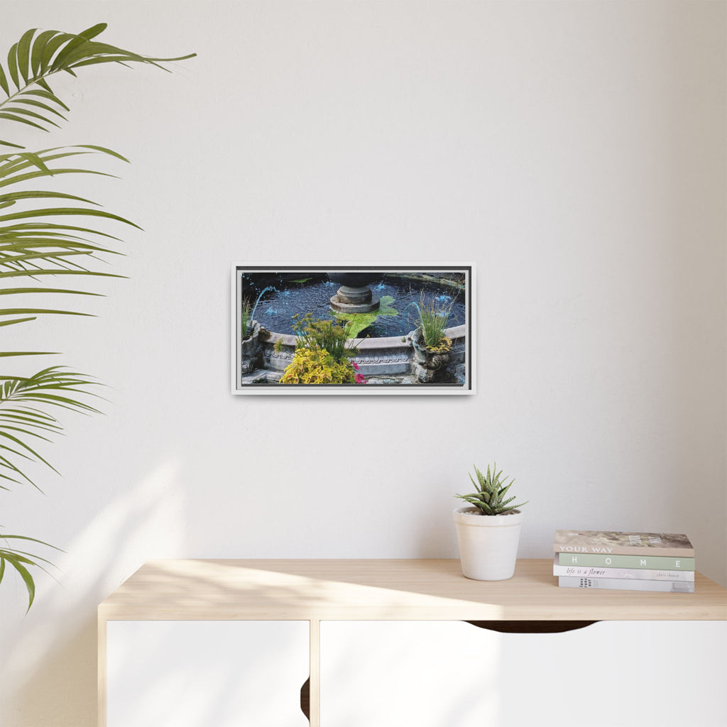Framed Matte Canvas Fountain Garden Print