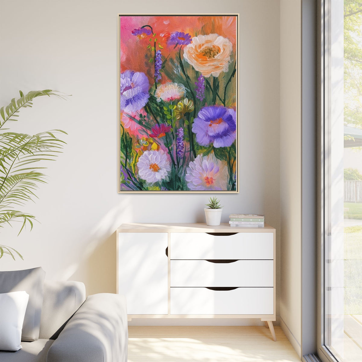 Framed Floral Canvas Print — Colorful Wildflower Bouquet Art