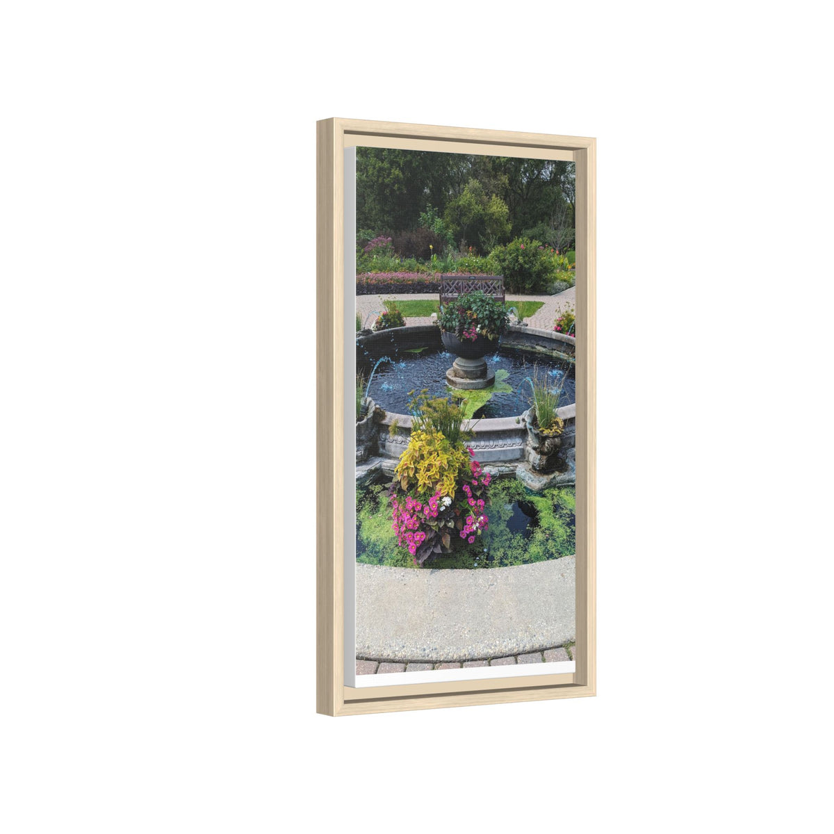 Framed Matte Canvas Fountain Garden Print
