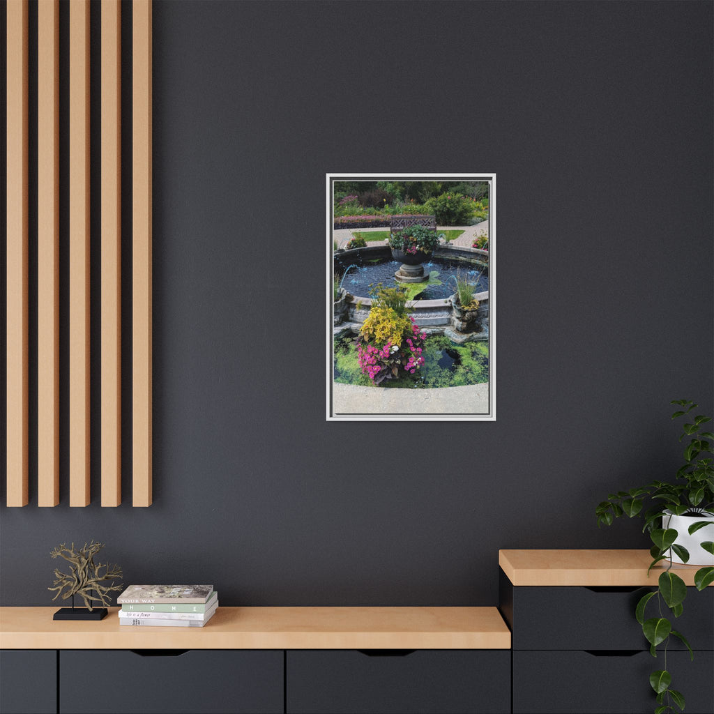 Framed Matte Canvas Fountain Garden Print
