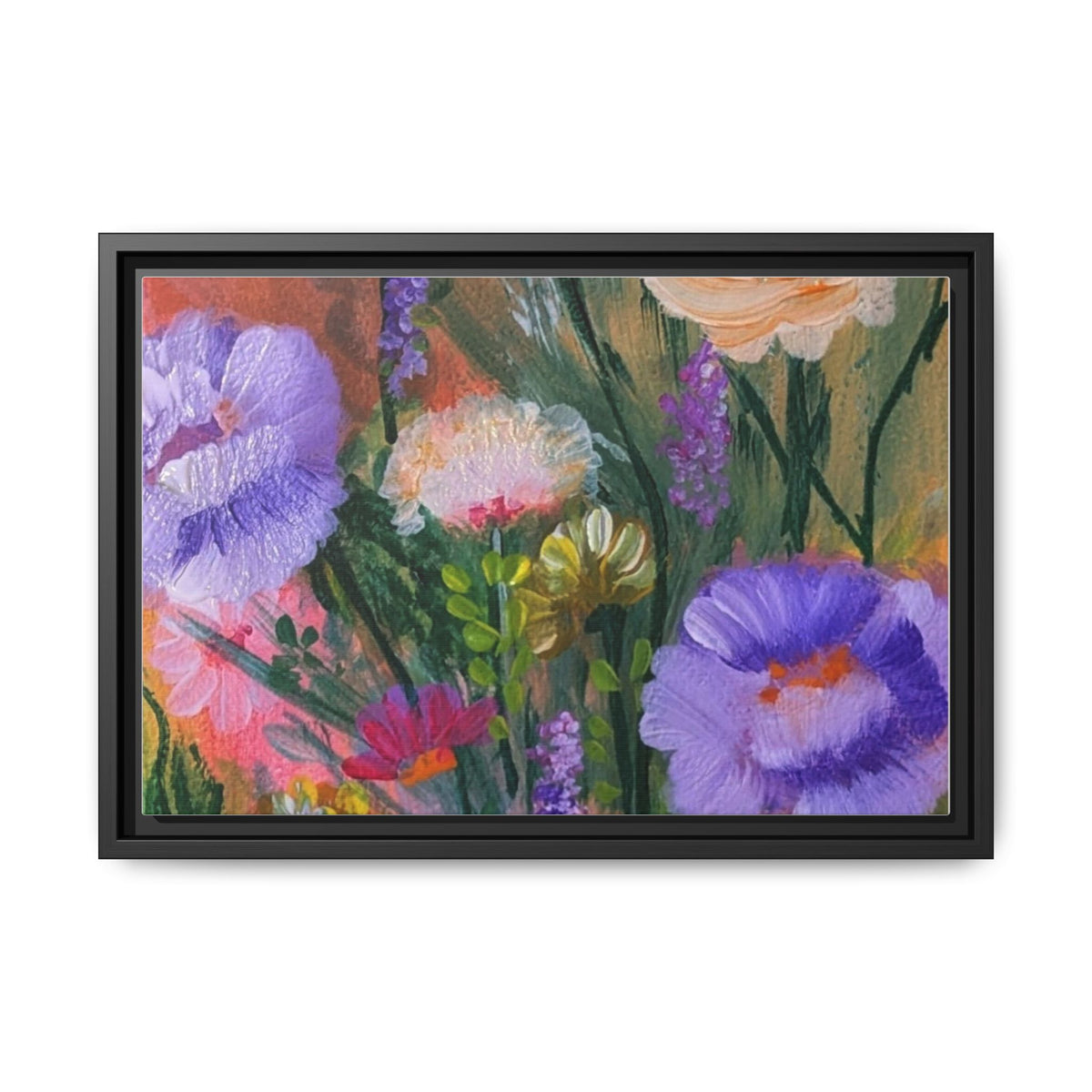 Framed Floral Canvas Print — Colorful Wildflower Bouquet Art