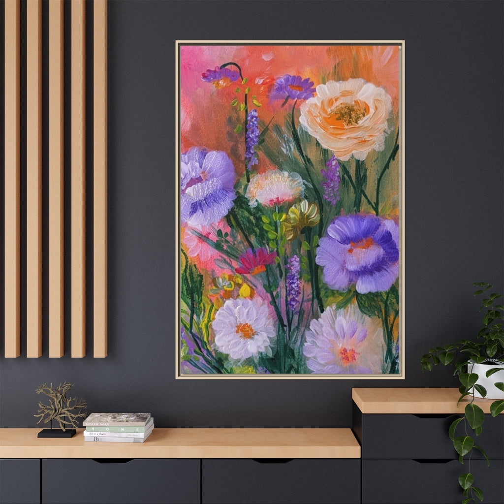 Framed Floral Canvas Print — Colorful Wildflower Bouquet Art