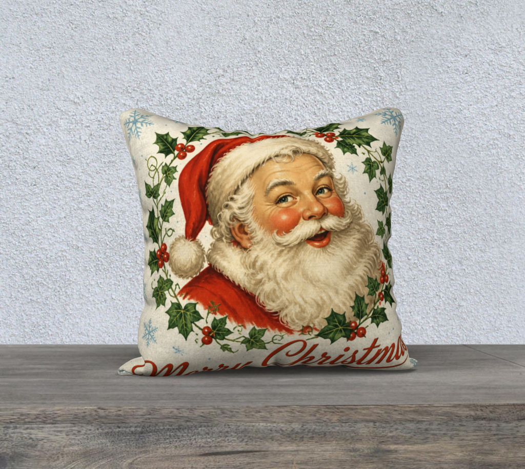 Vintage Santa white pillow